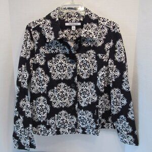 Croft & Barrow Stretch Blazer/Jacket Button Close Black & White Floral Size S